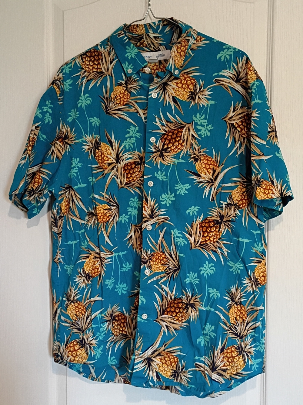 Old Navy - Men's Teal Pineapple Print Short-Sleeve Shirt - Size Large